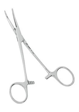 Зажим кровоостанавливающий «Москит» вертикально-изогнутый для новорожденных 125 мм:uz:Yangi tug'ilgan chaqaloqlar uchun vertikal kavisli "Moskit" gemostatik qisqich 125 mm