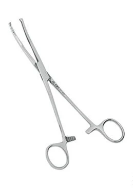 Зажим с кремальерой для прикрепления операционного  белья к брюшине 195 мм:uz:Jarrohlik zig'irchasini qorin pardaga yopishtirish uchun mandalli qisqich 195 mm