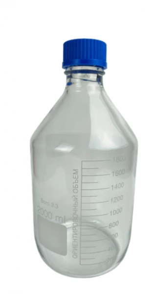 Банка для реактивов 2000 мл, светлое стекло, винтовая крышка, со шкалой