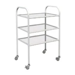 Медицинский  инстуриментальный стол с тремя полками (стеклянный) :uz:Tibbiy asboblar stoli uchta javonli (shisha)