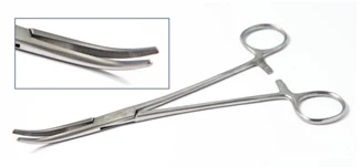 Зажим кровоостанавливающий по Келли, изогнутый 150 мм:uz:Kelly gemostatik qisqich, kavisli 150 mm