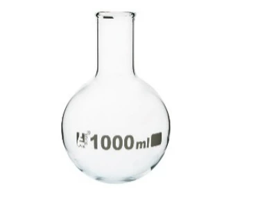 Колба круглодонная 500 мл с ободком, узкое горло, боросиликатное стекло:uz:Dumaloq tubli 500 ml lik flakon, tor tomoq, borosilikat shisha