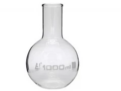 Yassi tubli 1000 ml lik flakon, keng tomoq, borosilikat shisha