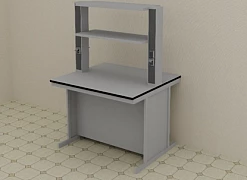 Shkaflar va javonlar bilan laboratoriya stoli (orol) 1500*1500*1850, 3-model