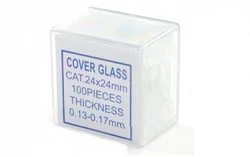 Mikroskop uchun qopqoq oynalari, o'lchamlari 24x24 mm, (0,13-0,16 mm)