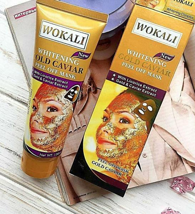 Золотая маска для лица Wokali Whitening Gold Caviar:uz:Whitening Gold Caviar niqobi terini parvarish uchun vosita