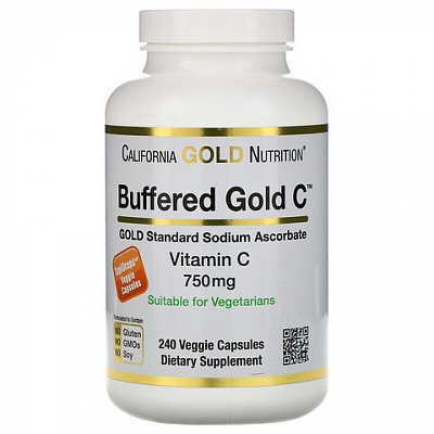 Буферизованный витамин C в капсулах California Gold Nutrition, 750 мг, 240 растительных капсул:uz:Kaliforniya oltin oziqlantiruvchi buferli vitamin C qopqoqlari, 750 mg, 240 sabzavotli kapsulalar