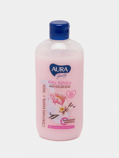 Крем гель для душа AURA Family Creamy Vanilla&Pion, 400мл