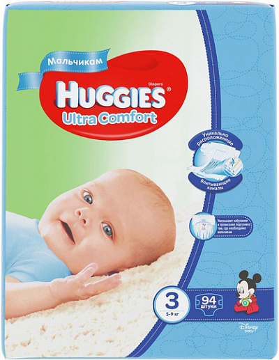 Подгузники Huggies Ultra Comfort 3 (5-9кг) boy 94шт