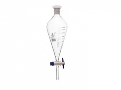 Ptfe qulflash krani bilan 250 ml, nok shaklidagi bo'linish huni 