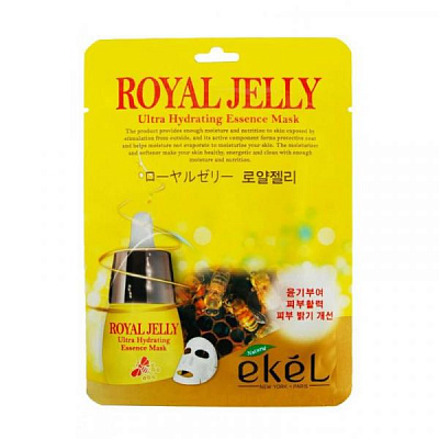 Питательная тканевая маска с пчелиным маточным молочком royal jelly hydrating essence mask 5534 Ekel (Корея):uz:Qirollik jeli bilan oziqlantiruvchi to'qima niqobi 5534 Ekel (Koreya)