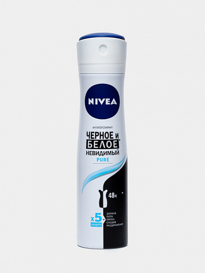 Дезодорант спрей Nivea Pure, черное и белое, 150 мл