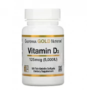 California Gold Nutrition, Vitamin D3, 125 mkg (5000 IU), 90 baliq jelatin kapsulalari