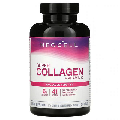 Neocell, Super Collagen + C, добавка с коллагеном и витамином C, 250 таблеток:uz:Neocell, Super Collagen + C, Kollagen va Vitamin C qo'shimchasi, 250 tabletka